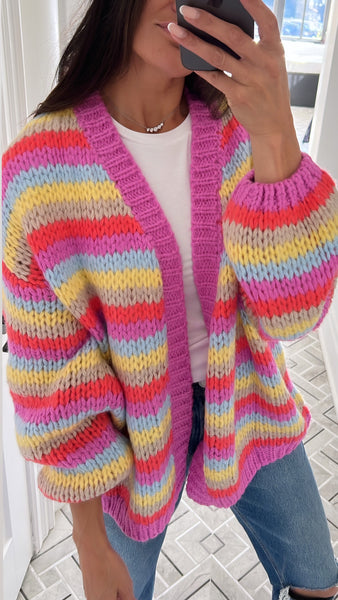 MULTI-STRIPED CARDIGAN SWEATER