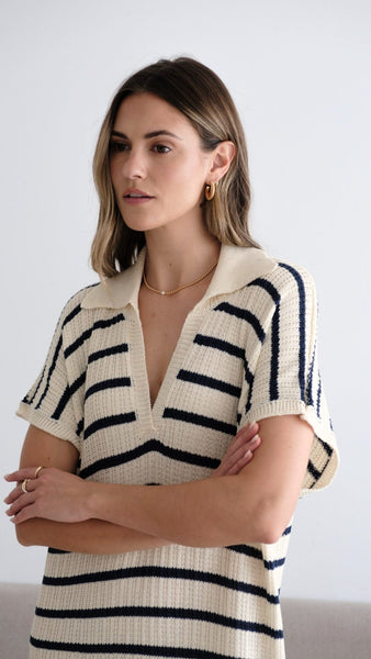 ERIN KNIT DRESS - ECRU/NAVY