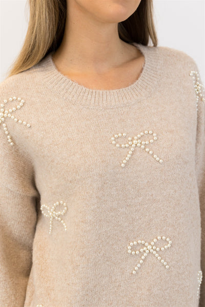 BOWS BEIGE PULLOVER SWEATER