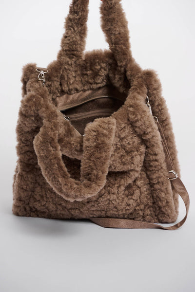 BRAX FAUX FUR SHOPPER - TOFFEE