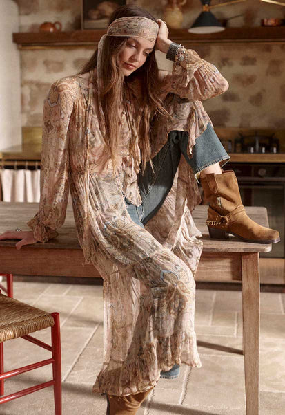 Damask Button Through Gown