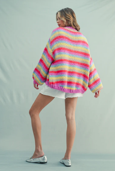 MULTI-STRIPED CARDIGAN SWEATER