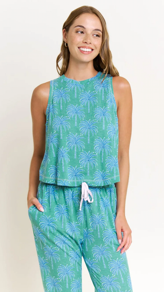 Tank Pant Set in Emerald Etched Palm