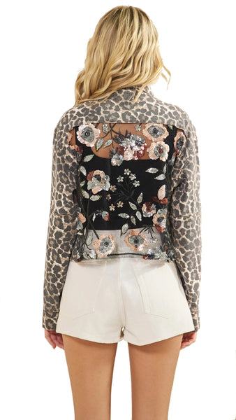 Leopard Sequins Contrast Jacket