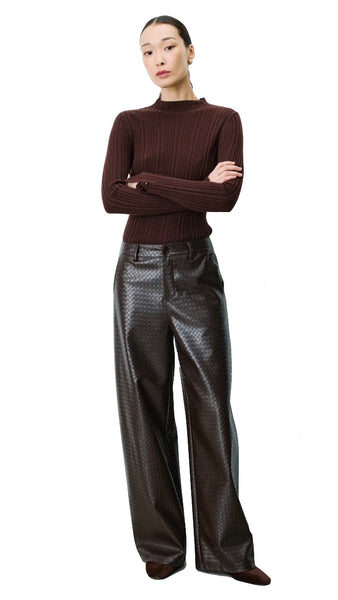 ARTIUS TEXTURED FAUX-LEATHER BARREL PANTS