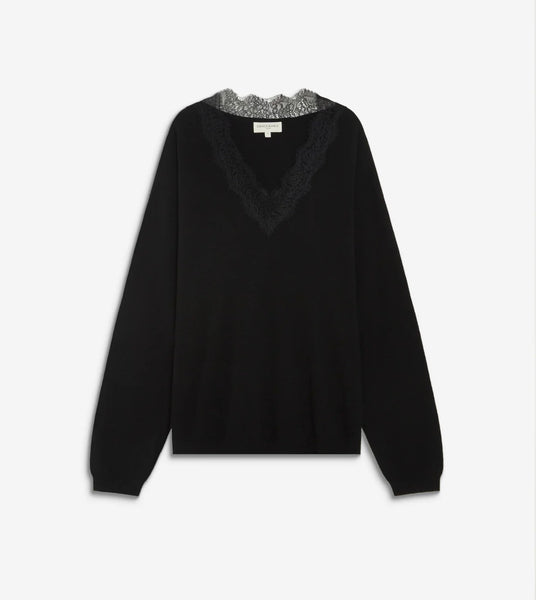 AUGUSTIN KNIT SWEATER WITH LACE V-NECK