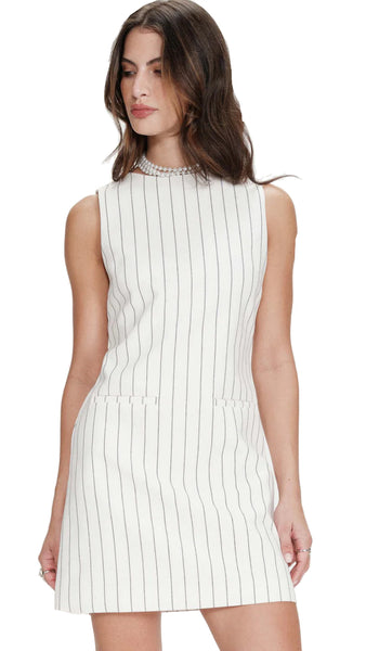 VEA SHORT DRESS IN PINSTRIPE WHITE