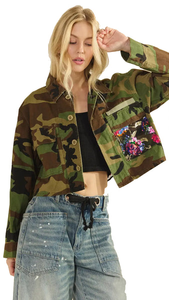 Camo Sequins Contrast Jacket