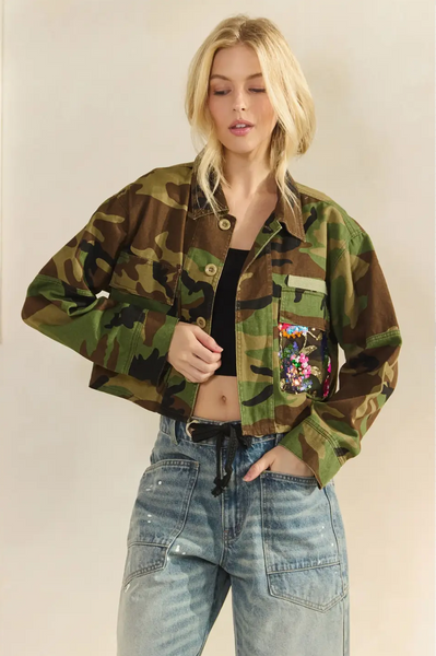 Camo Sequins Contrast Jacket