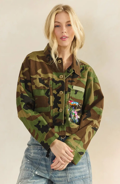 Camo Sequins Contrast Jacket