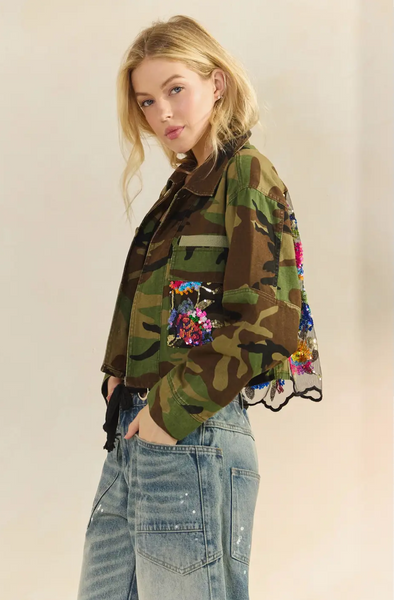 Camo Sequins Contrast Jacket