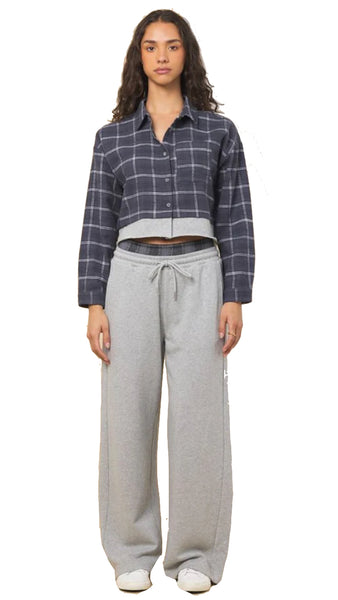 PLAID FRENCH TERRY SHIRT & WIDE LEG PANT SET