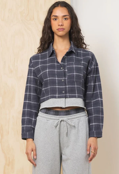 PLAID FRENCH TERRY SHIRT & WIDE LEG PANT SET