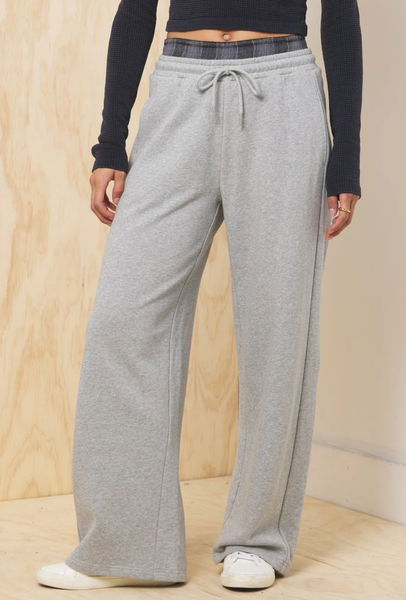 PLAID FRENCH TERRY SHIRT & WIDE LEG PANT SET