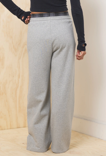 PLAID FRENCH TERRY SHIRT & WIDE LEG PANT SET