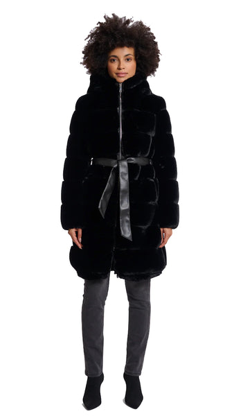 BRIDGET FAUX FUR COAT WITH PU DETAILS *LOW STOCK*