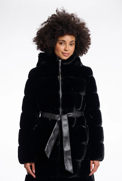BRIDGET FAUX FUR COAT WITH PU DETAILS *LOW STOCK*