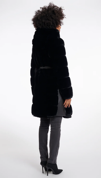 BRIDGET FAUX FUR COAT WITH PU DETAILS *LOW STOCK*