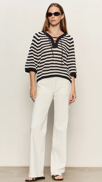 LACE UP SWEATER TEE BLACK/CHALK