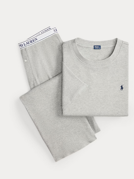 Waffle-Knit Pajama Set Short Sleeve Lounge/PJ Set