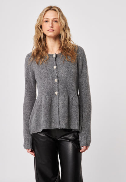 DAVIE CHELSEA GRAY PEPLUM CARDIGAN