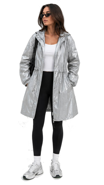 ROWEN SILVER METALLIC LONG WINDBREAKER
