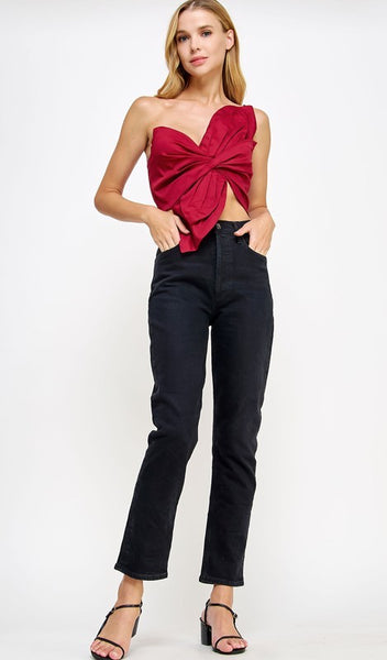 One-Shoulder Knotted Flower Bow Top