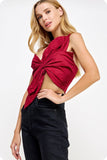 One-Shoulder Knotted Flower Bow Top