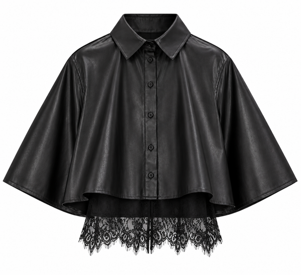 NICK FAUX LEATHER BUTTON DOWN w. REMOVABLE LACE TRIM CAMI