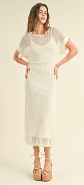 NET KNITTED LONG DRESS WITH SLIP