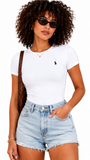 Polo Cotton Short Sleeve Thong Bodysuit