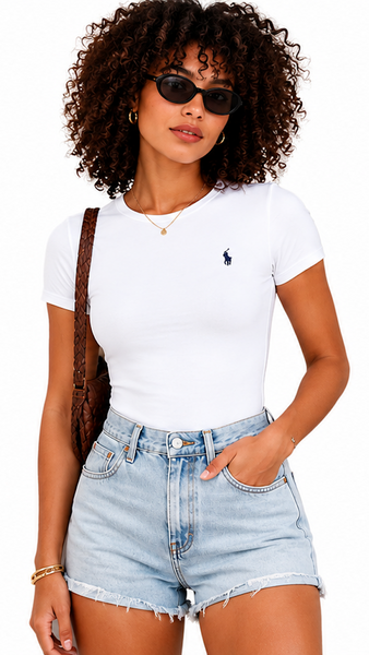 Polo Cotton Short Sleeve Thong Bodysuit