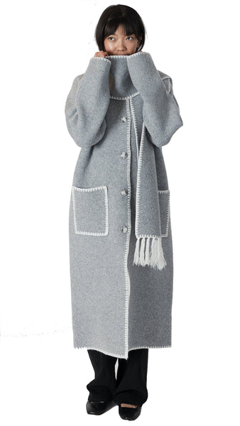 DELANEY LONG COAT W DETACHABLE SCARF & WHIP STITCH