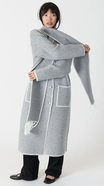 DELANEY LONG COAT W DETACHABLE SCARF & WHIP STITCH