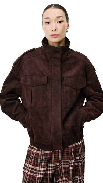ARIELLE OVERSIZED SUEDE-EFFECT HIGH-NECK JACKET