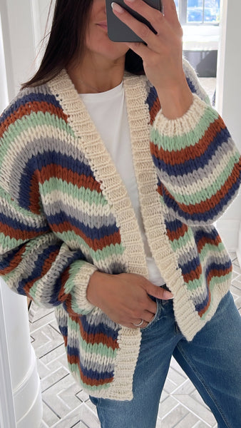 MULTI-STRIPED CARDIGAN SWEATER