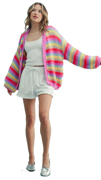MULTI-STRIPED CARDIGAN SWEATER