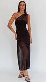 One Shoulder Mesh Maxi