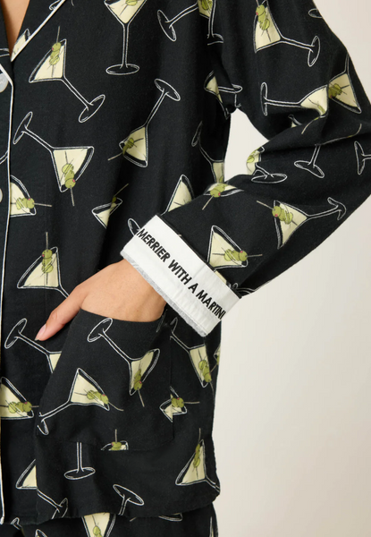 Merrier With A Martini 3-Piece Flannel PJ Set