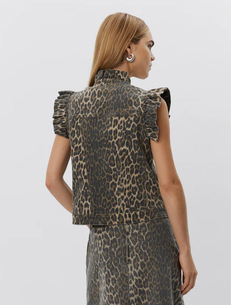 FARAHSW RUFFLE VEST - LIGHT BROWN LEOPARD