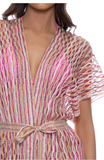 METALLIC FRINGE SHORT CAFTAN - MULTI PINK CORAL