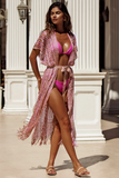 METALLIC FRINGE LONG CAFTAN - MULTI PINK CORAL