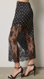 Polka Dot Lace Contrast Midi Skirt