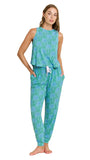 Tank Pant Set in Emerald Etched Palm