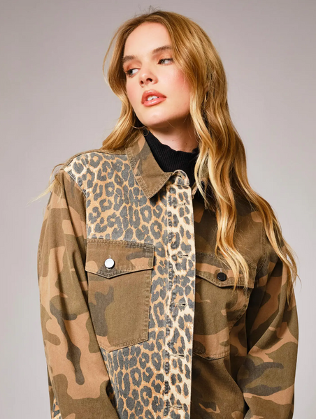 MIXED MEDIA CAMO LEOPARD JACKET