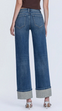 Mid Rise Rhinestone Cuffed Blue Denim
