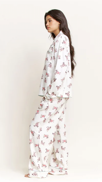Snooze Mode Long PJ Set in Ivory Teddies