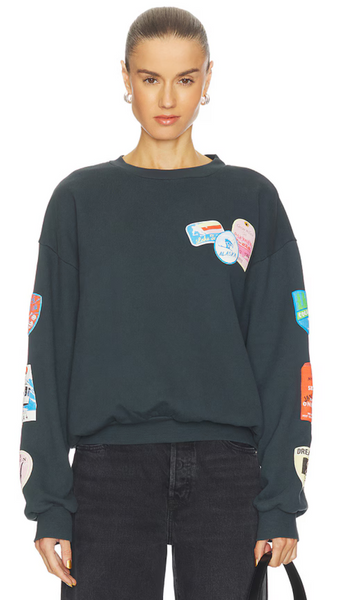 SKI PATCH & PASS COLLECTOR OVERSIZED CREW SWEATSHIRT