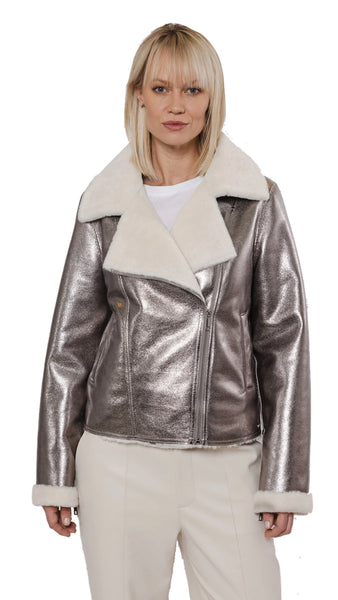 JUNO METALLIC BIRCH BIKER JACKET