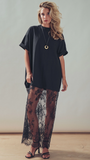 Mixed-Media T-Shirt Dress w/ Sheer Lace Skirt